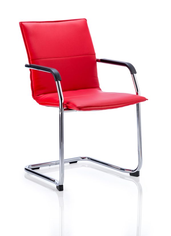 Ebony Medium Back Leather Cantilever Visitor Chair with Arms - Image 2