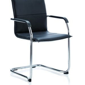 Ebony Medium Back Leather Cantilever Visitor Chair with Arms