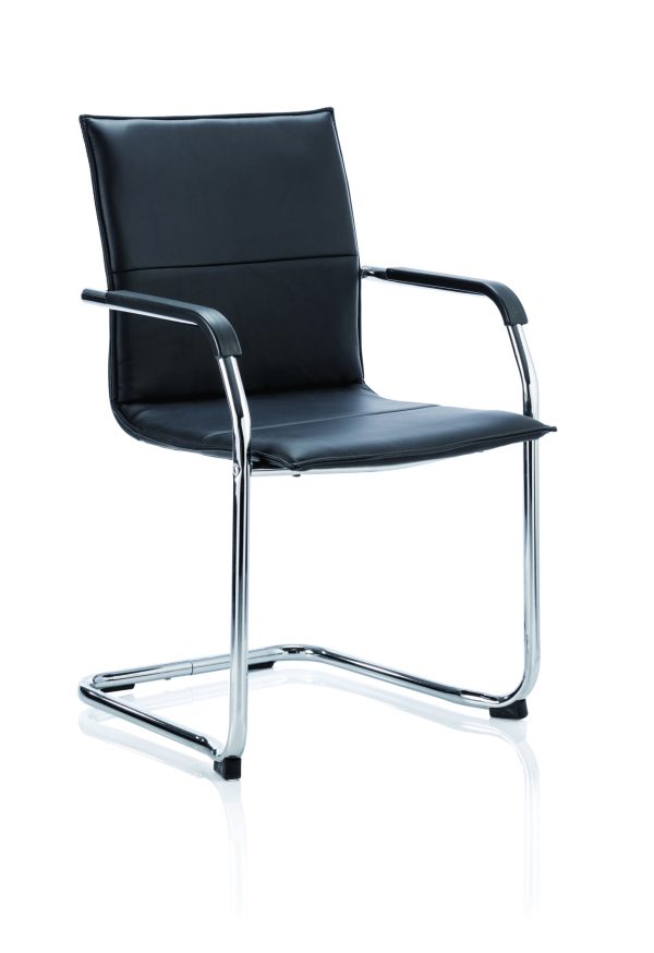 Ebony Medium Back Leather Cantilever Visitor Chair with Arms
