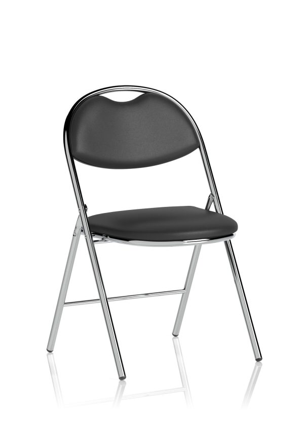 Italy High Back Black Vinyl Chrome Frame Folding Visitor Chair