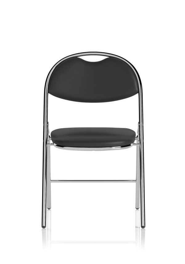 Italy High Back Black Vinyl Chrome Frame Folding Visitor Chair - Image 2