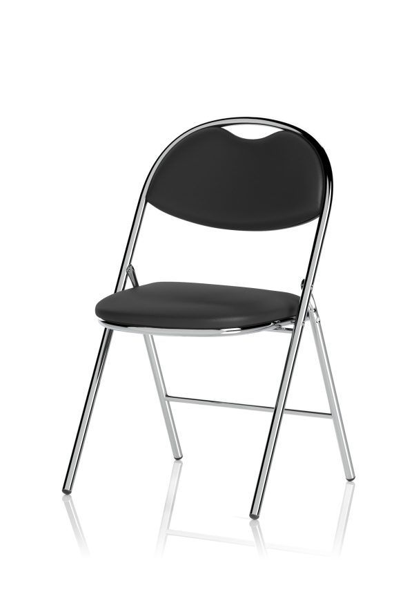 Italy High Back Black Vinyl Chrome Frame Folding Visitor Chair - Image 3