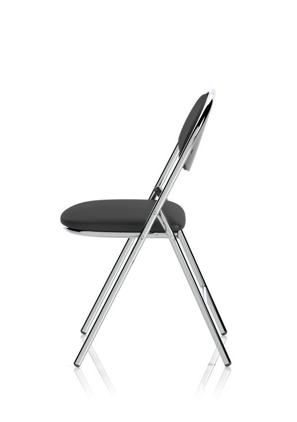 Italy High Back Black Vinyl Chrome Frame Folding Visitor Chair - Image 4