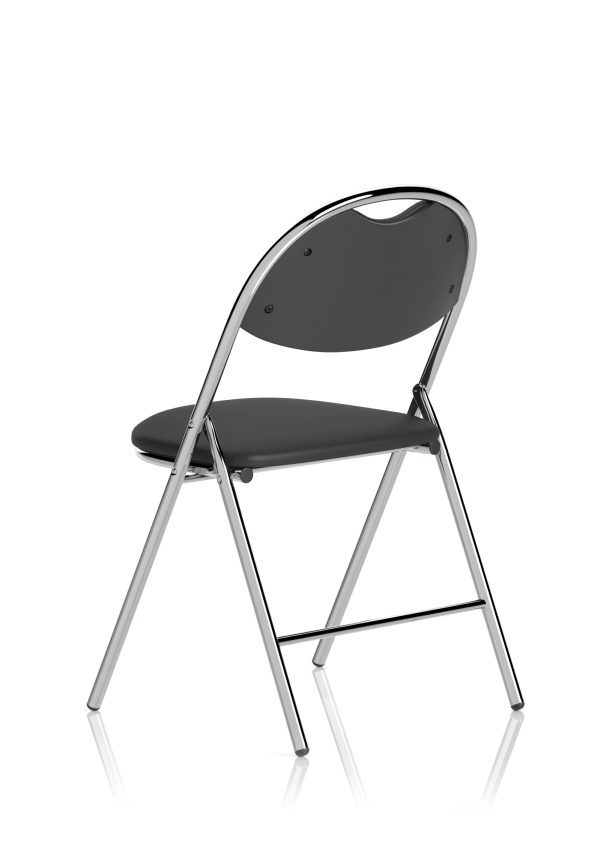Italy High Back Black Vinyl Chrome Frame Folding Visitor Chair - Image 5