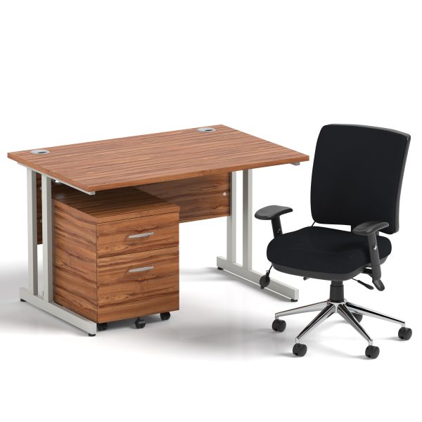 Pulse 1200mm Cantilever Straight Desk With Mobile Pedestal and Chiro Medium Back Black Operator Chair - Image 4