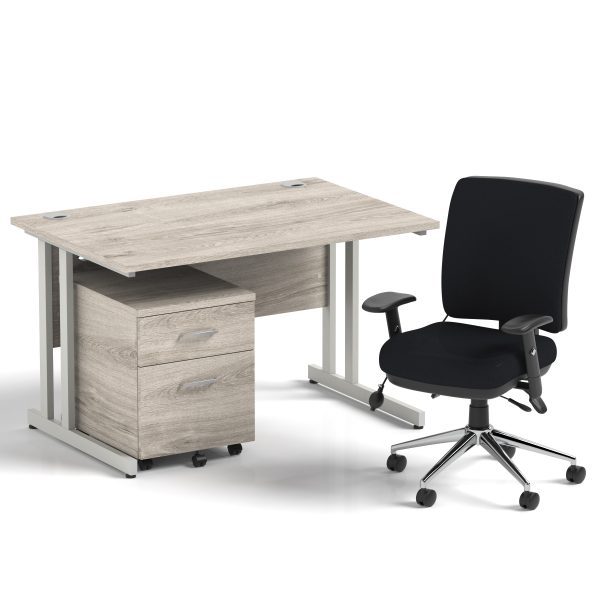 Pulse 1200mm Cantilever Straight Desk With Mobile Pedestal and Chiro Medium Back Black Operator Chair - Image 6