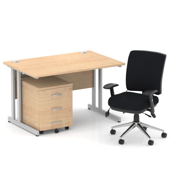 Pulse 1200mm Cantilever Straight Desk With Mobile Pedestal and Chiro Medium Back Black Operator Chair - Image 8