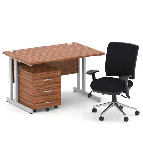 Pulse 1200mm Cantilever Straight Desk With Mobile Pedestal and Chiro Medium Back Black Operator Chair - Image 10