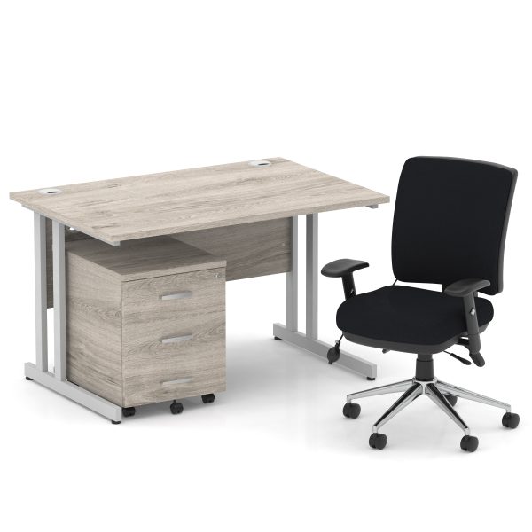 Pulse 1200mm Cantilever Straight Desk With Mobile Pedestal and Chiro Medium Back Black Operator Chair - Image 12