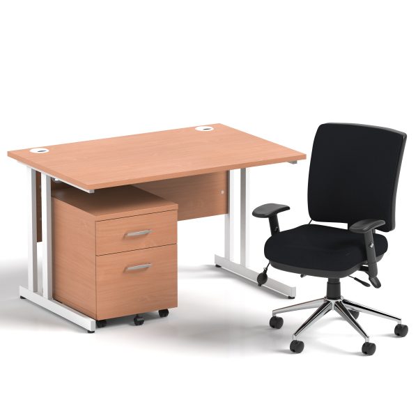 Pulse 1200mm Cantilever Straight Desk With Mobile Pedestal and Chiro Medium Back Black Operator Chair - Image 13