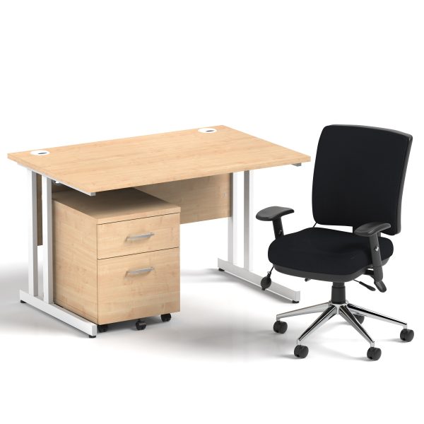Pulse 1200mm Cantilever Straight Desk With Mobile Pedestal and Chiro Medium Back Black Operator Chair - Image 14