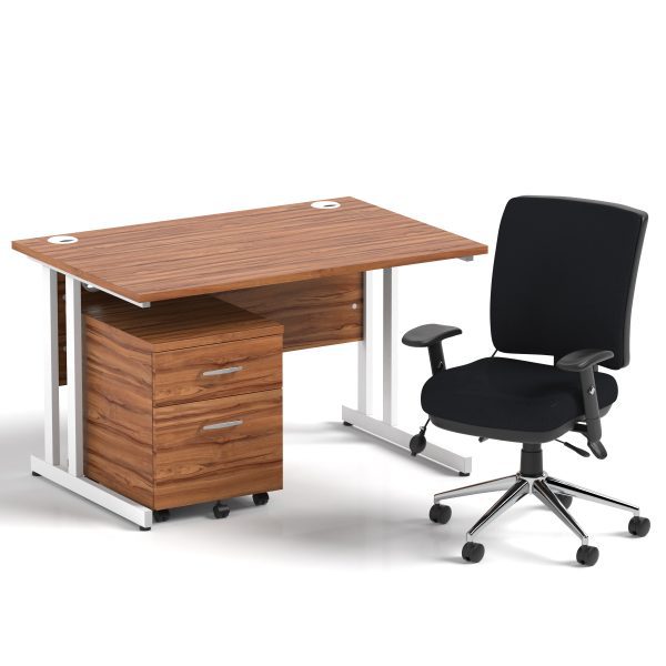 Pulse 1200mm Cantilever Straight Desk With Mobile Pedestal and Chiro Medium Back Black Operator Chair - Image 16