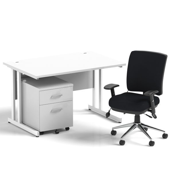 Pulse 1200mm Cantilever Straight Desk With Mobile Pedestal and Chiro Medium Back Black Operator Chair - Image 17