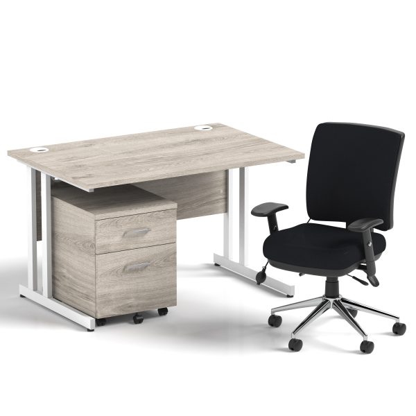 Pulse 1200mm Cantilever Straight Desk With Mobile Pedestal and Chiro Medium Back Black Operator Chair - Image 18