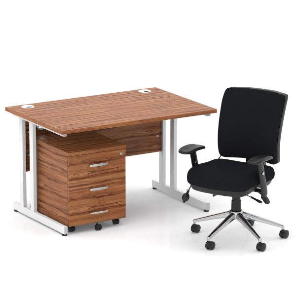 Pulse 1200mm Cantilever Straight Desk With Mobile Pedestal and Chiro Medium Back Black Operator Chair - Image 22