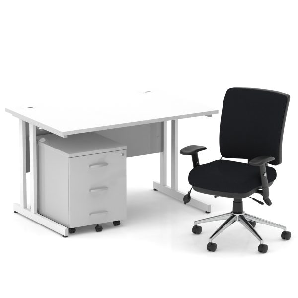 Pulse 1200mm Cantilever Straight Desk With Mobile Pedestal and Chiro Medium Back Black Operator Chair - Image 23