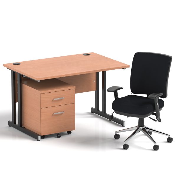 Pulse 1200mm Cantilever Straight Desk With Mobile Pedestal and Chiro Medium Back Black Operator Chair - Image 25