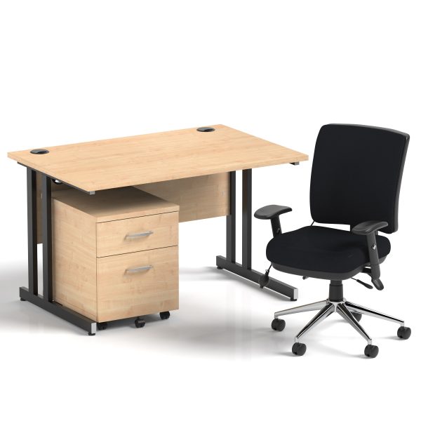 Pulse 1200mm Cantilever Straight Desk With Mobile Pedestal and Chiro Medium Back Black Operator Chair - Image 26