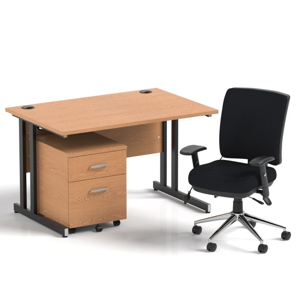 Pulse 1200mm Cantilever Straight Desk With Mobile Pedestal and Chiro Medium Back Black Operator Chair - Image 27