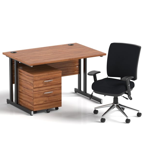 Pulse 1200mm Cantilever Straight Desk With Mobile Pedestal and Chiro Medium Back Black Operator Chair - Image 28