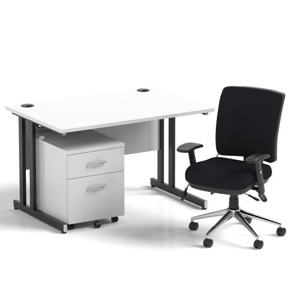 Pulse 1200mm Cantilever Straight Desk With Mobile Pedestal and Chiro Medium Back Black Operator Chair - Image 29