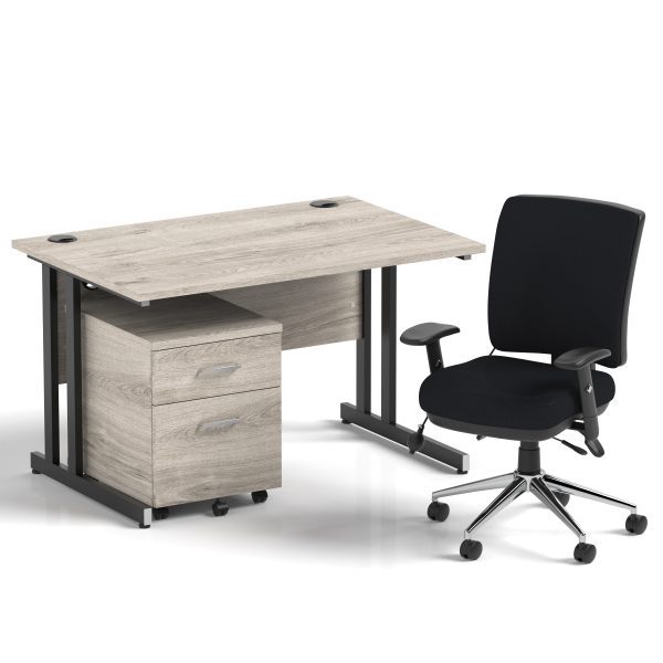 Pulse 1200mm Cantilever Straight Desk With Mobile Pedestal and Chiro Medium Back Black Operator Chair - Image 30