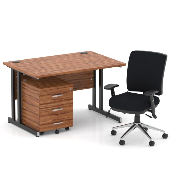 Pulse 1200mm Cantilever Straight Desk With Mobile Pedestal and Chiro Medium Back Black Operator Chair - Image 34