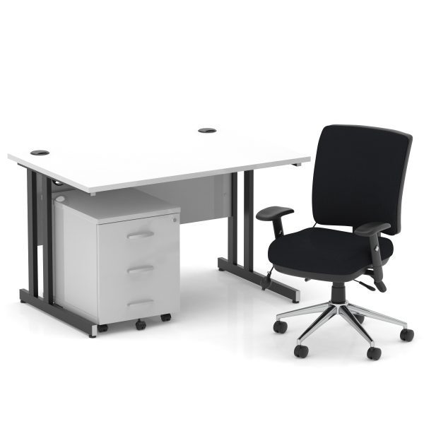 Pulse 1200mm Cantilever Straight Desk With Mobile Pedestal and Chiro Medium Back Black Operator Chair - Image 35