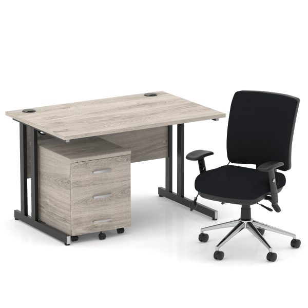 Pulse 1200mm Cantilever Straight Desk With Mobile Pedestal and Chiro Medium Back Black Operator Chair - Image 36