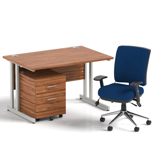 Pulse 1200mm Cantilever Straight Desk With Mobile Pedestal and Chiro Medium Back Blue Operator Chair - Image 4
