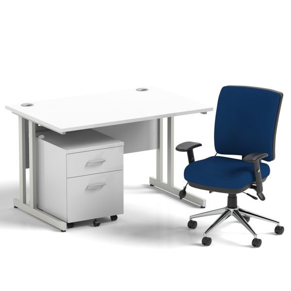 Pulse 1200mm Cantilever Straight Desk With Mobile Pedestal and Chiro Medium Back Blue Operator Chair - Image 5