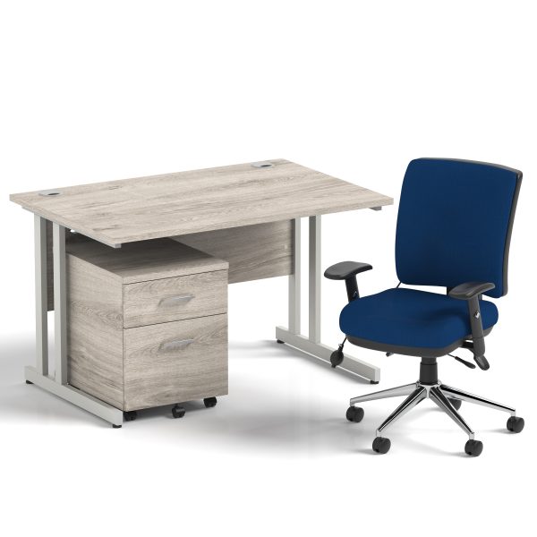 Pulse 1200mm Cantilever Straight Desk With Mobile Pedestal and Chiro Medium Back Blue Operator Chair - Image 6