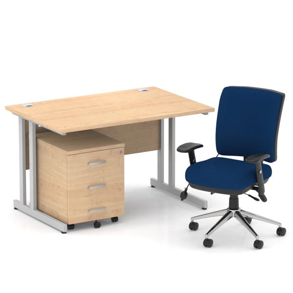 Pulse 1200mm Cantilever Straight Desk With Mobile Pedestal and Chiro Medium Back Blue Operator Chair - Image 8