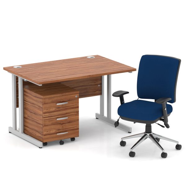 Pulse 1200mm Cantilever Straight Desk With Mobile Pedestal and Chiro Medium Back Blue Operator Chair - Image 10