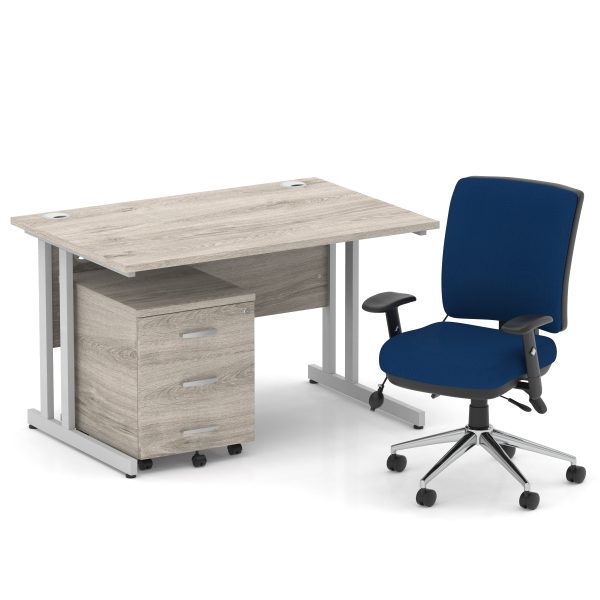 Pulse 1200mm Cantilever Straight Desk With Mobile Pedestal and Chiro Medium Back Blue Operator Chair - Image 12