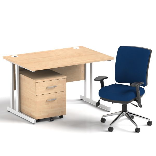 Pulse 1200mm Cantilever Straight Desk With Mobile Pedestal and Chiro Medium Back Blue Operator Chair - Image 14
