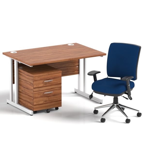 Pulse 1200mm Cantilever Straight Desk With Mobile Pedestal and Chiro Medium Back Blue Operator Chair - Image 16