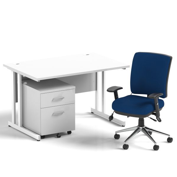 Pulse 1200mm Cantilever Straight Desk With Mobile Pedestal and Chiro Medium Back Blue Operator Chair - Image 17