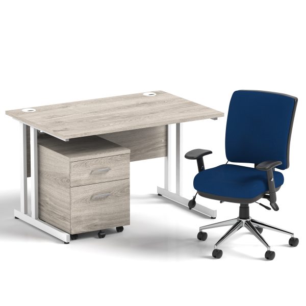 Pulse 1200mm Cantilever Straight Desk With Mobile Pedestal and Chiro Medium Back Blue Operator Chair - Image 18