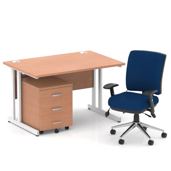 Pulse 1200mm Cantilever Straight Desk With Mobile Pedestal and Chiro Medium Back Blue Operator Chair - Image 19