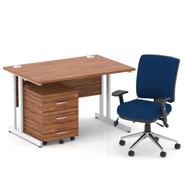 Pulse 1200mm Cantilever Straight Desk With Mobile Pedestal and Chiro Medium Back Blue Operator Chair - Image 22