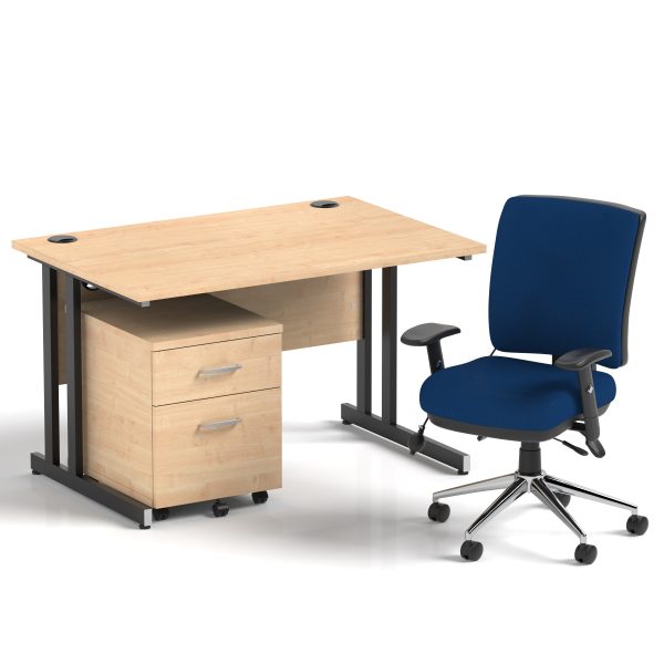 Pulse 1200mm Cantilever Straight Desk With Mobile Pedestal and Chiro Medium Back Blue Operator Chair - Image 26