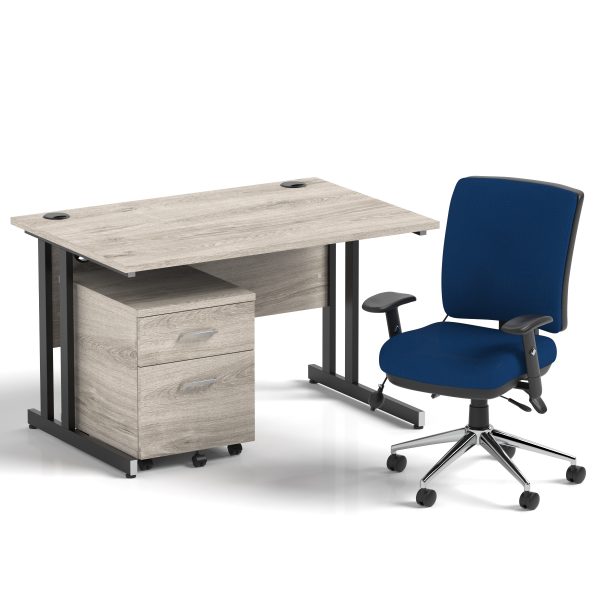 Pulse 1200mm Cantilever Straight Desk With Mobile Pedestal and Chiro Medium Back Blue Operator Chair - Image 30