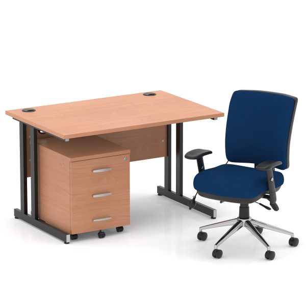 Pulse 1200mm Cantilever Straight Desk With Mobile Pedestal and Chiro Medium Back Blue Operator Chair - Image 31