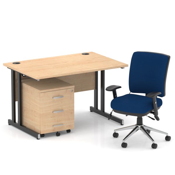 Pulse 1200mm Cantilever Straight Desk With Mobile Pedestal and Chiro Medium Back Blue Operator Chair - Image 32
