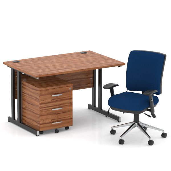 Pulse 1200mm Cantilever Straight Desk With Mobile Pedestal and Chiro Medium Back Blue Operator Chair - Image 34