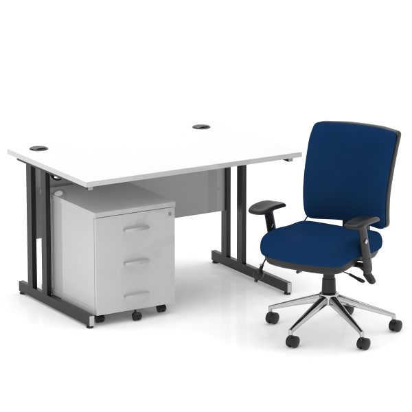 Pulse 1200mm Cantilever Straight Desk With Mobile Pedestal and Chiro Medium Back Blue Operator Chair - Image 35