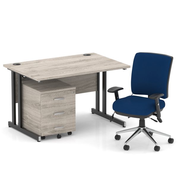 Pulse 1200mm Cantilever Straight Desk With Mobile Pedestal and Chiro Medium Back Blue Operator Chair - Image 36