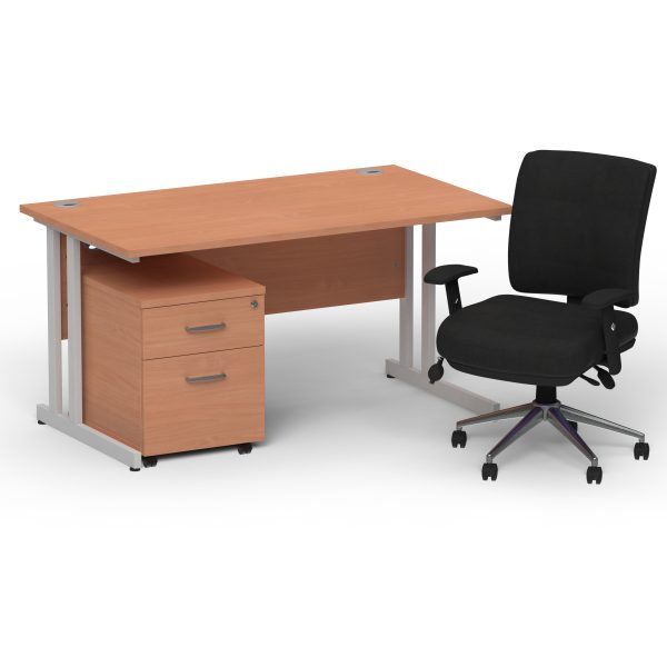 Pulse 1400mm Cantilever Straight Desk With Mobile Pedestal and Chiro Medium Back Black Operator Chair