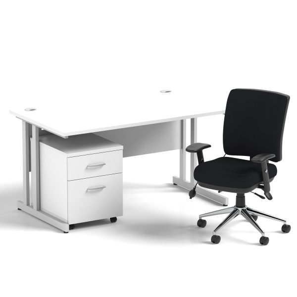 Pulse 1400mm Cantilever Straight Desk With Mobile Pedestal and Chiro Medium Back Black Operator Chair - Image 5